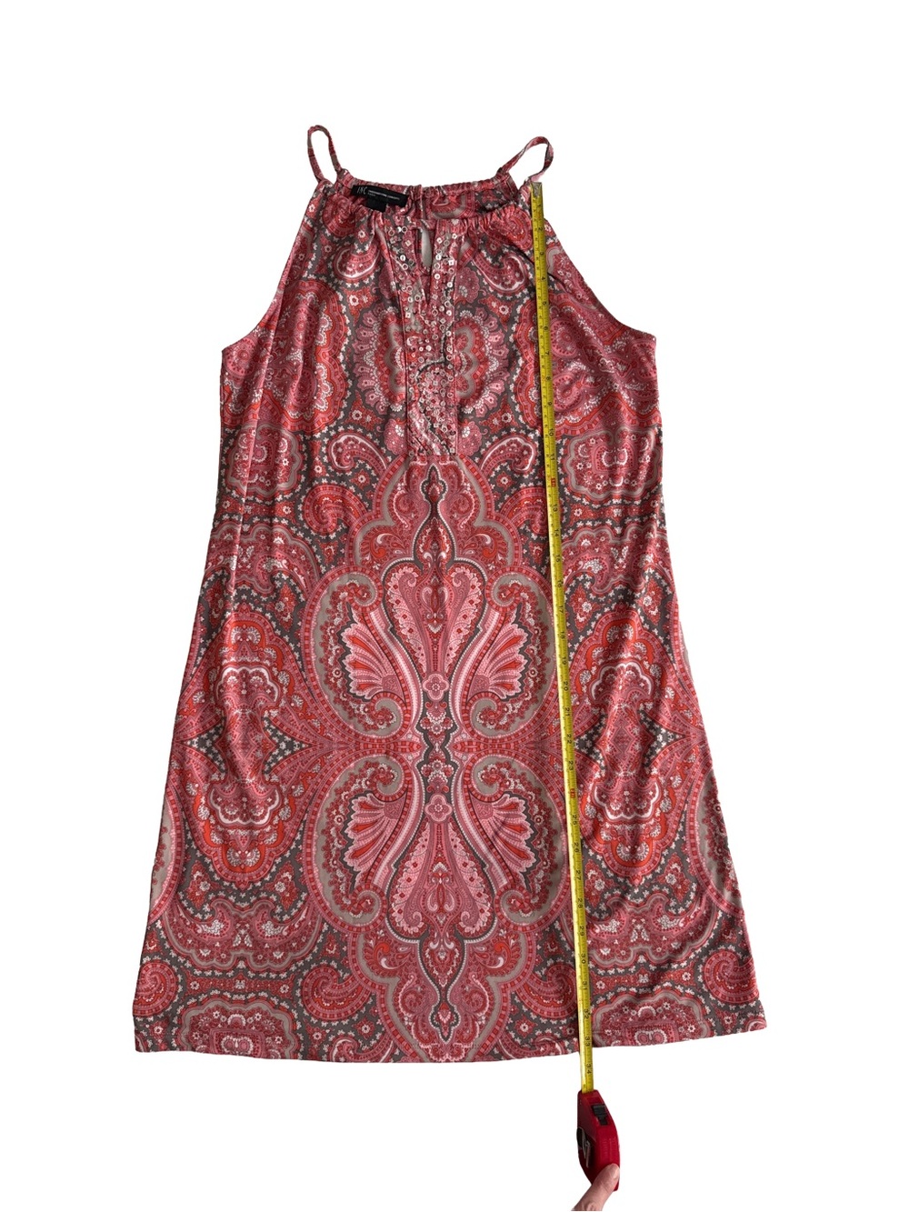 INC INTERNATIONAL CONCEPTS Petite Gray Pink Strap Y2K Halter Sequin Satin Dress - Picture 6 of 7